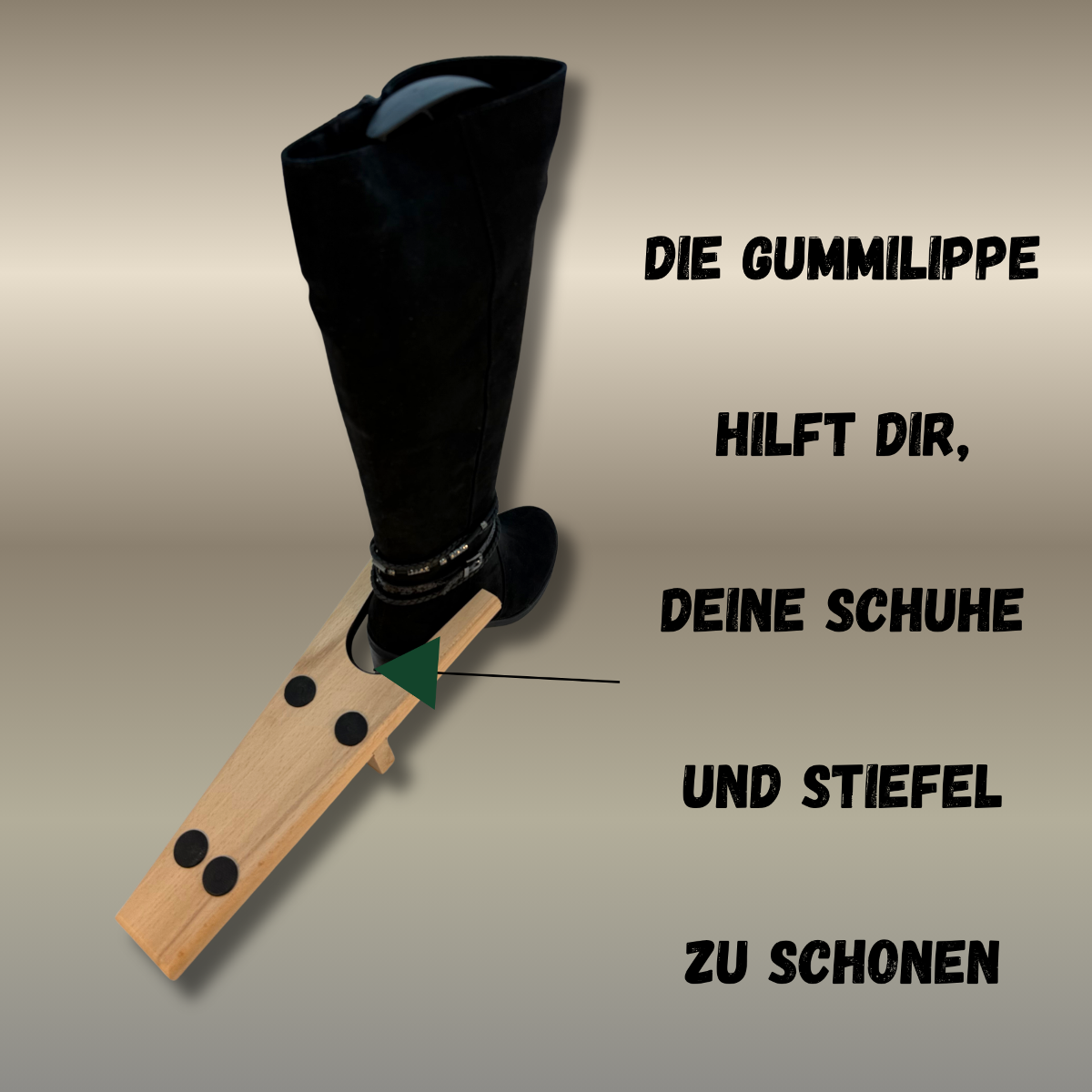 1 Stück Stiefelknecht Ausziehhilfe aus Buchenholz mit 4 Gummi-Noppen