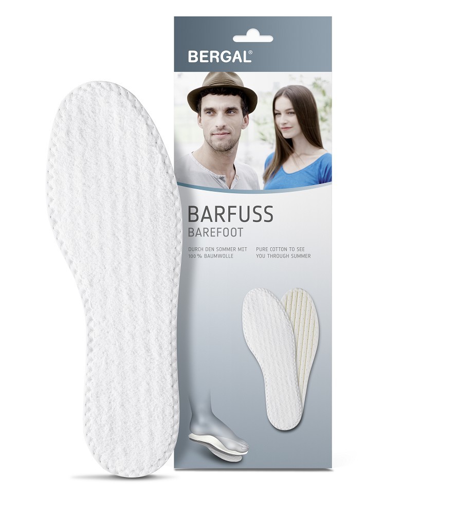 2 Paar Barfußsohlen BERGAL 100% Baumwolle Einlegesohlen Frischeeinlagen Gr.36-48